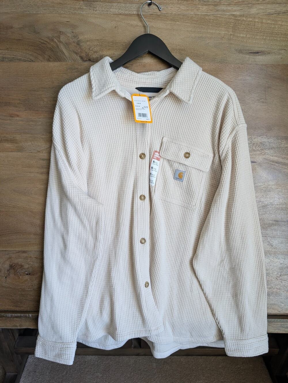 NWT Carhartt Shirt Womens XL Cream Waffle Knit Heavyweight Oversized TK7134-W